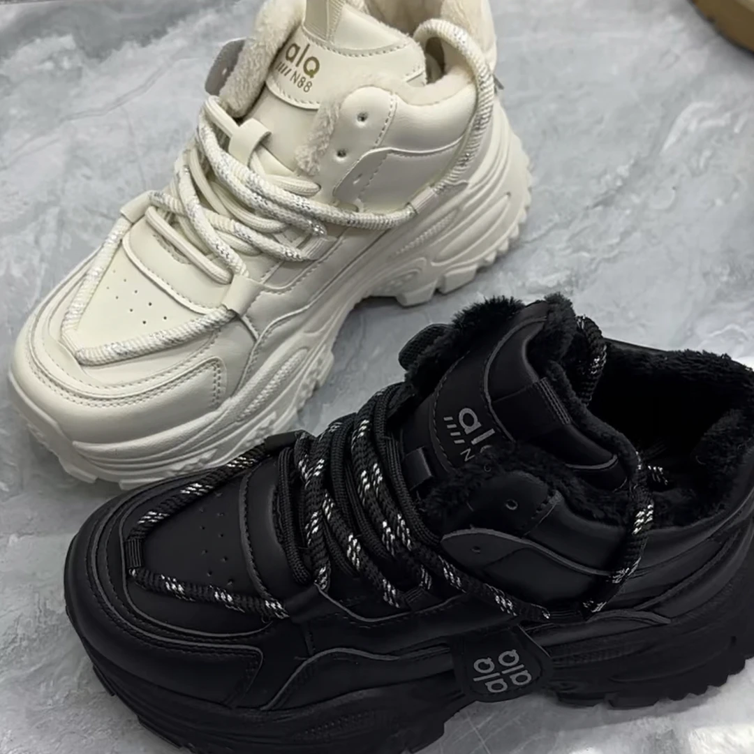 高帮厚底老爹鞋女小个子增高冬新款加绒休闲运动鞋子