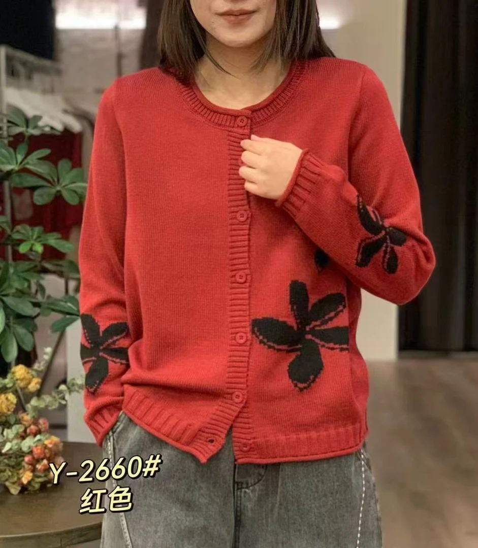 休闲减龄棉线开衫
