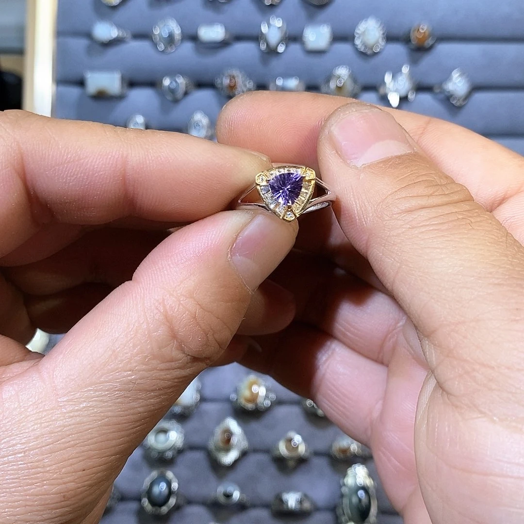 银S925镀金镶嵌戒指紫晶