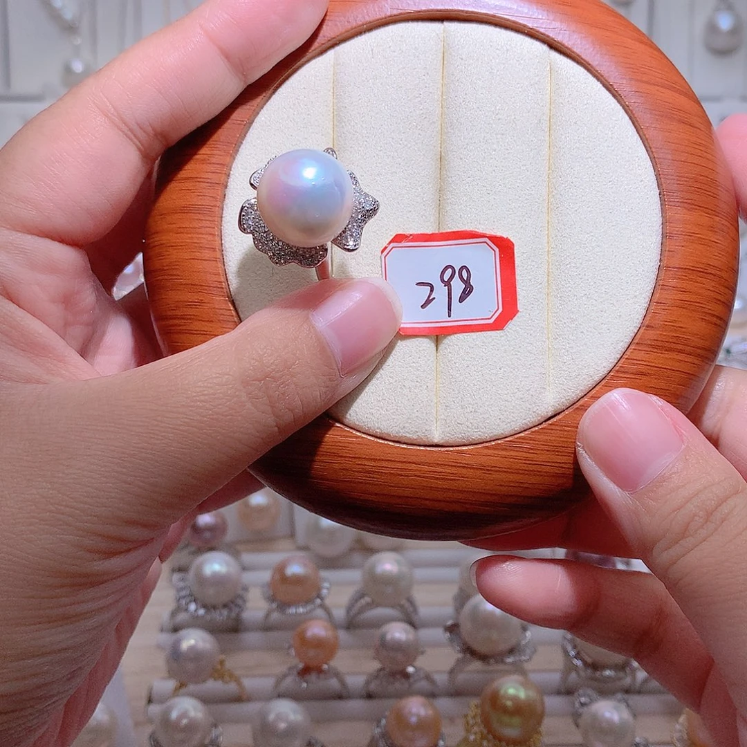 戒指淡水珍珠银S925镶嵌CC14.8mm