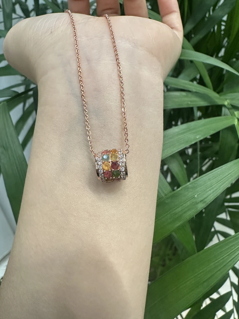 天然碧玺路路通锁骨链吊坠