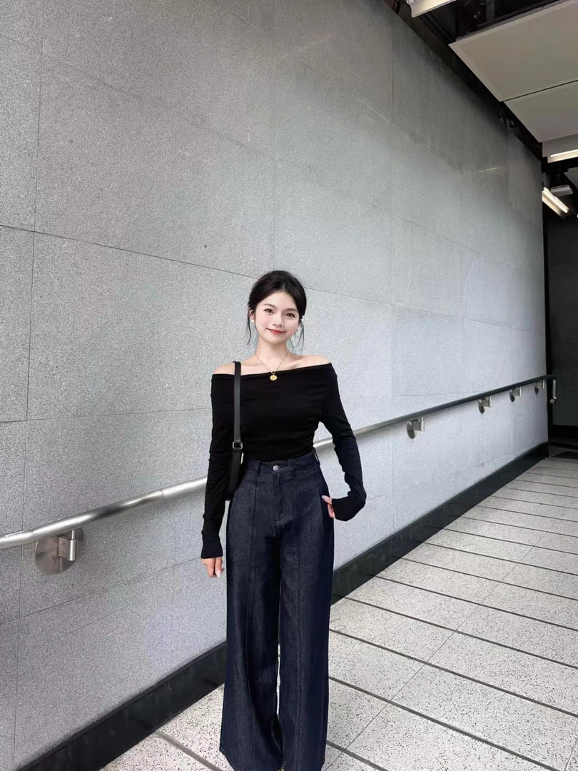 韩系辣妹气质一字领露肩T恤上衣女2025夏季新款高腰显瘦休闲裤子