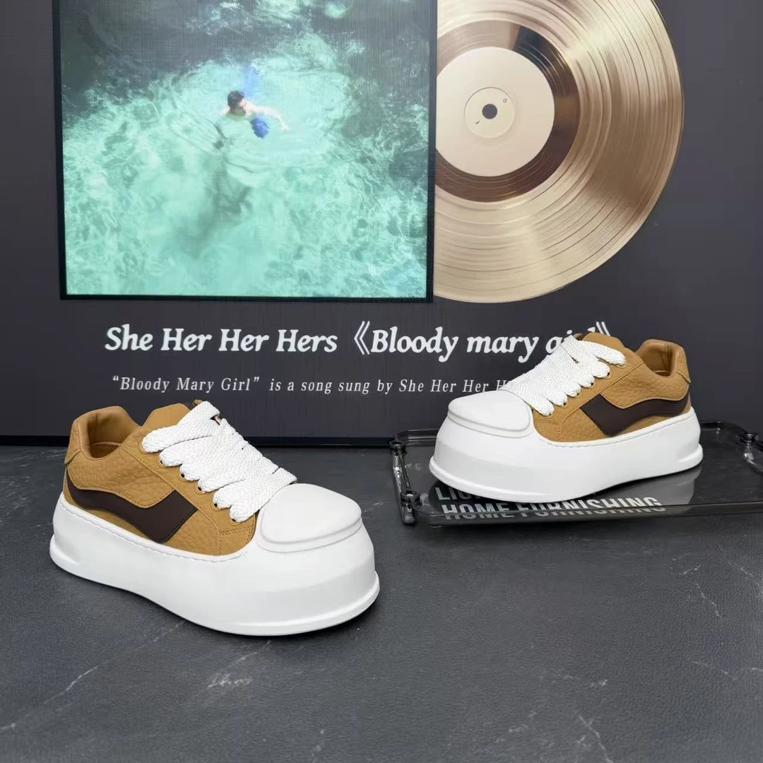 2025运动时尚简约个性休闲增高厚底大头鞋拼色系带秋冬百搭板鞋