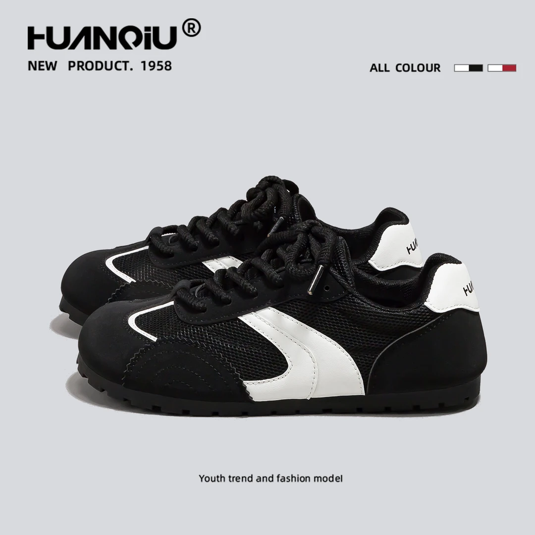 环球网面透气黑白德训鞋女2025夏季新款潮明星同款轻薄板鞋HC6926