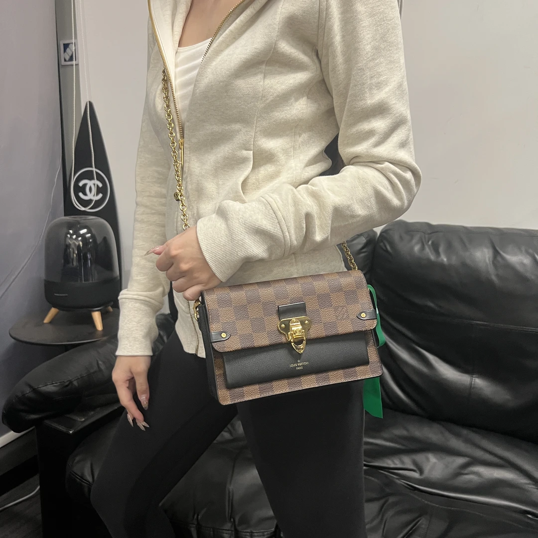 99新 LouisVuitton/路易威登 棋盘格拼皮链条包/3600