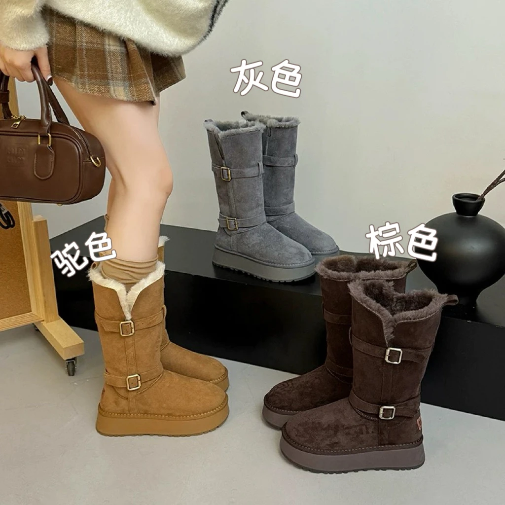 君君厚底高筒雪地靴跟高5厘米左右8085-1