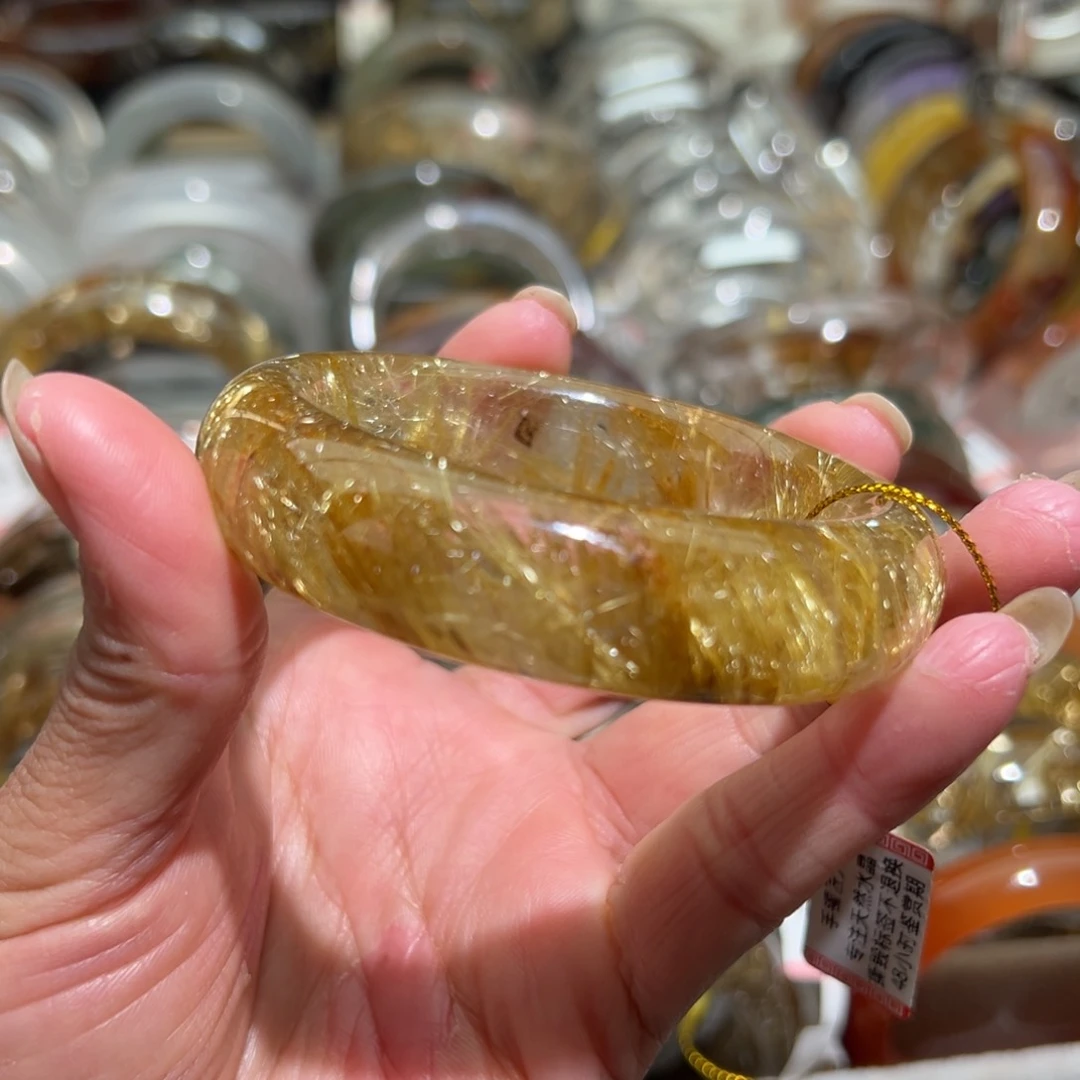 未镶嵌手镯水晶天然金发晶手镯54口径