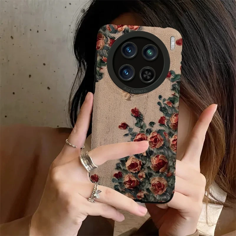 油画玫瑰适用vivoX200Ultra手机壳新款X200S全包防摔100Pro保护套