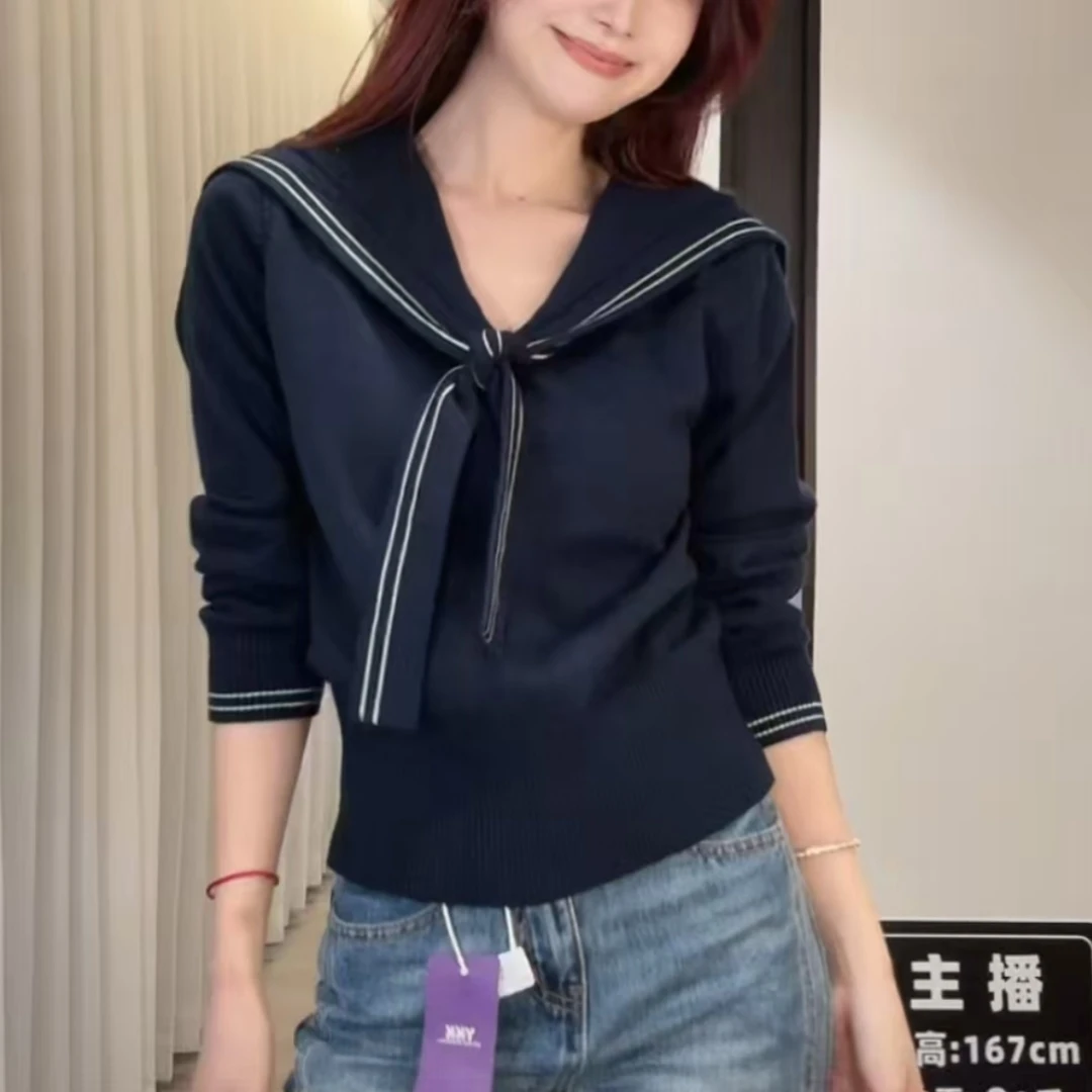 学院风海军领设计感时尚针织衫长袖女秋冬新款减龄内搭舒适上衣
