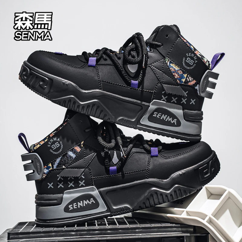 森马秋季新款时尚高帮休闲鞋厚底增高板鞋爆款个性百搭运动潮鞋男