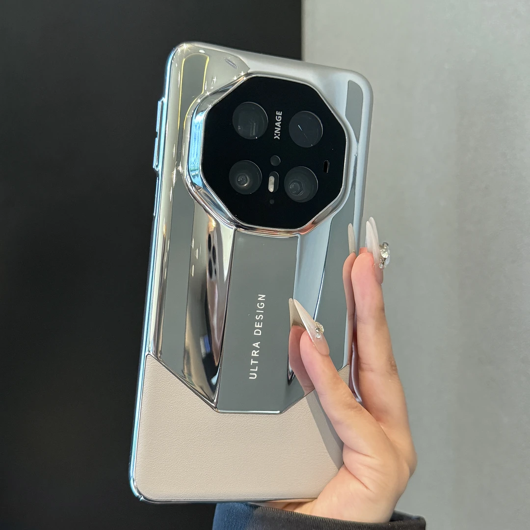 适用华为mate70rs非凡大师手机壳电镀拼接皮纹新款全包防摔保护套