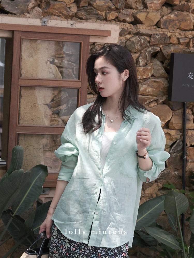 缪恩诗summer x「如雨～」4/4气质宽松长袖衬衫M2503300101