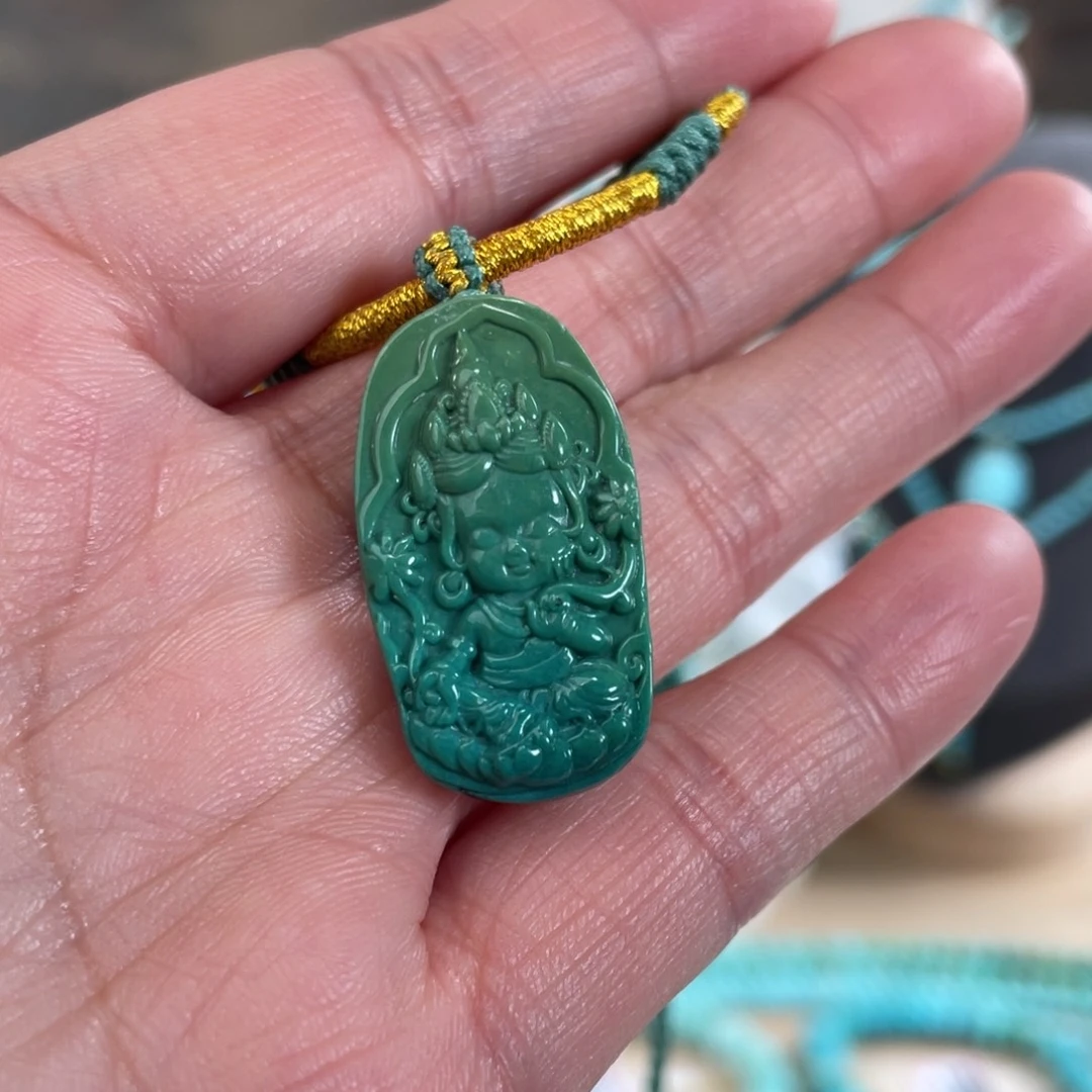 绿松石未镶嵌套链15*28玉化绿度母