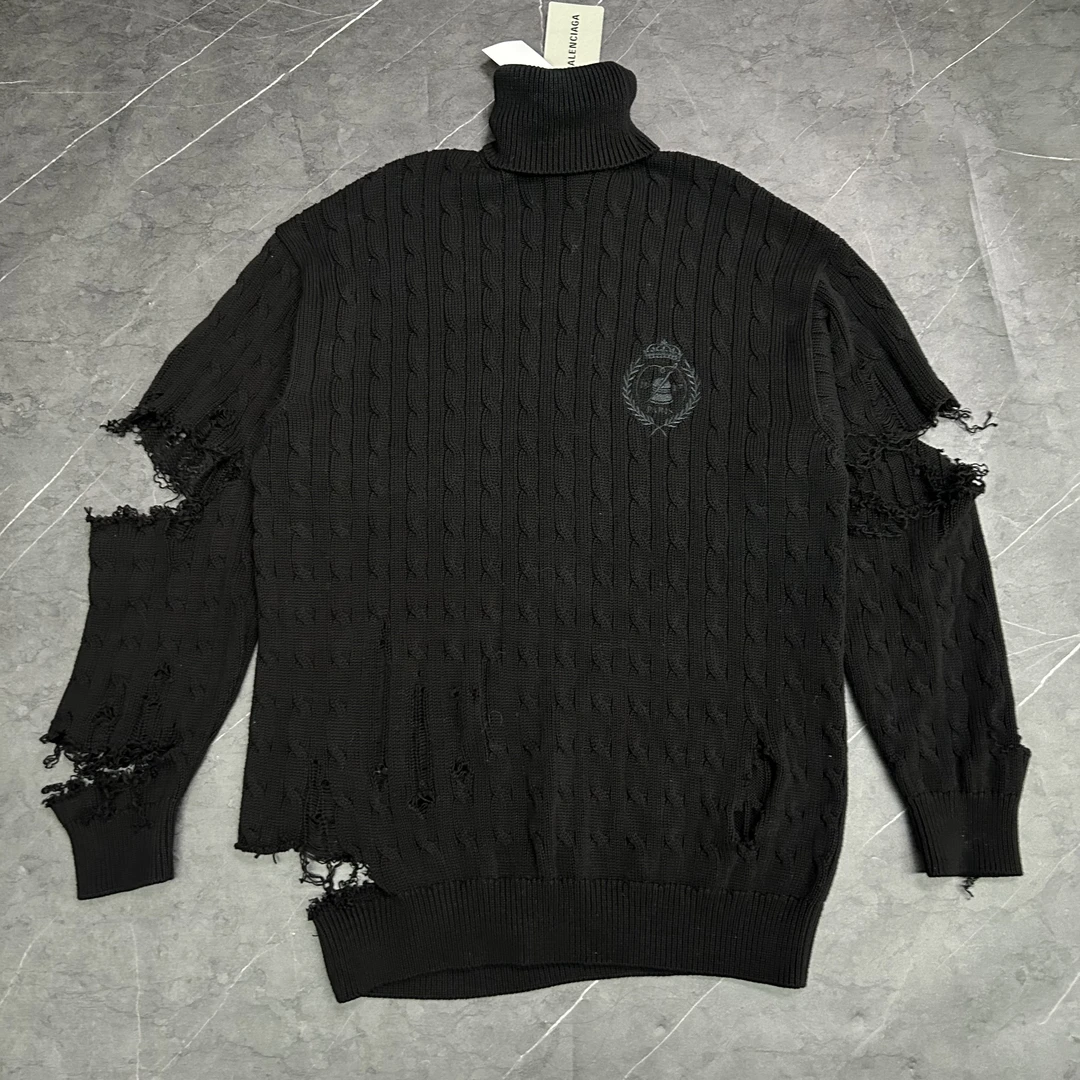 全新未使用 Balenciaga/巴黎世家 l码麦穗刺绣大破坏破洞针织毛衣