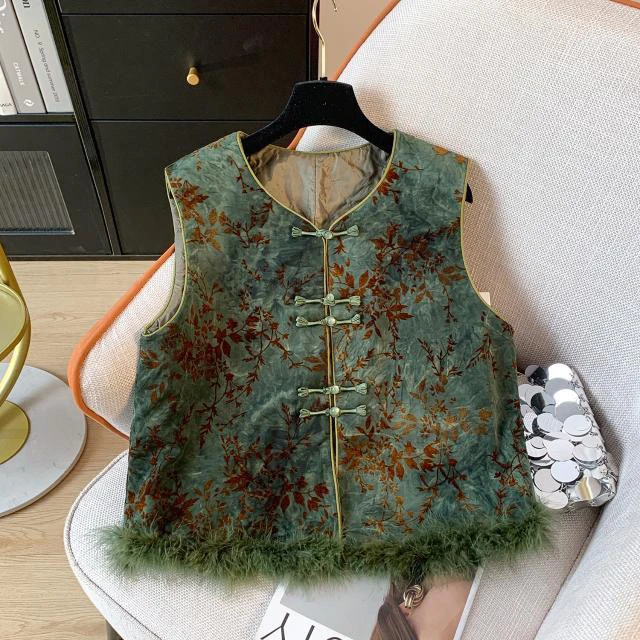 高级感新中式马甲夹棉圆领国风显白外穿女洋气