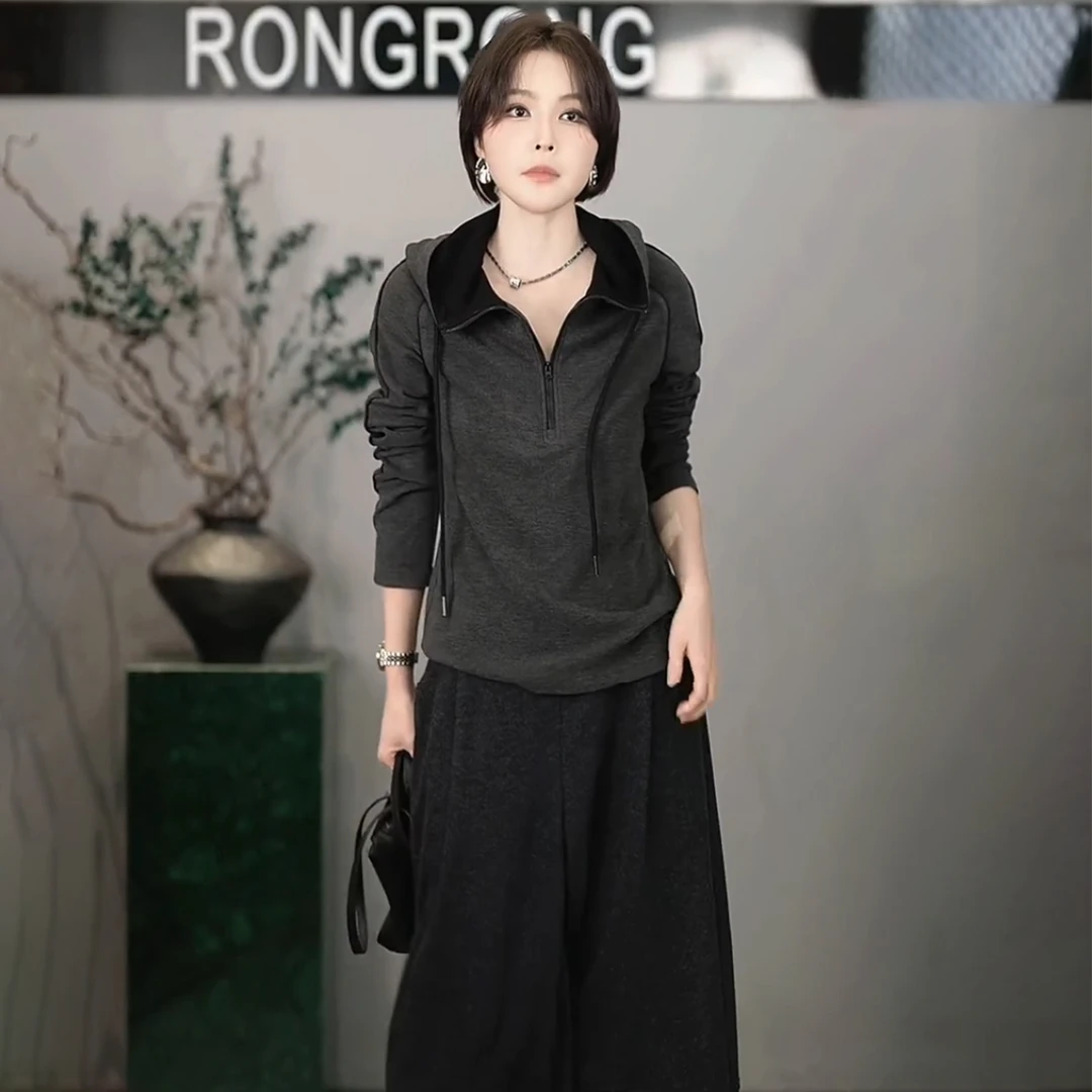 溶溶【森系空氧】RONGRONG 莱赛尔混纺抗风半拉链连帽卫衣2502H608