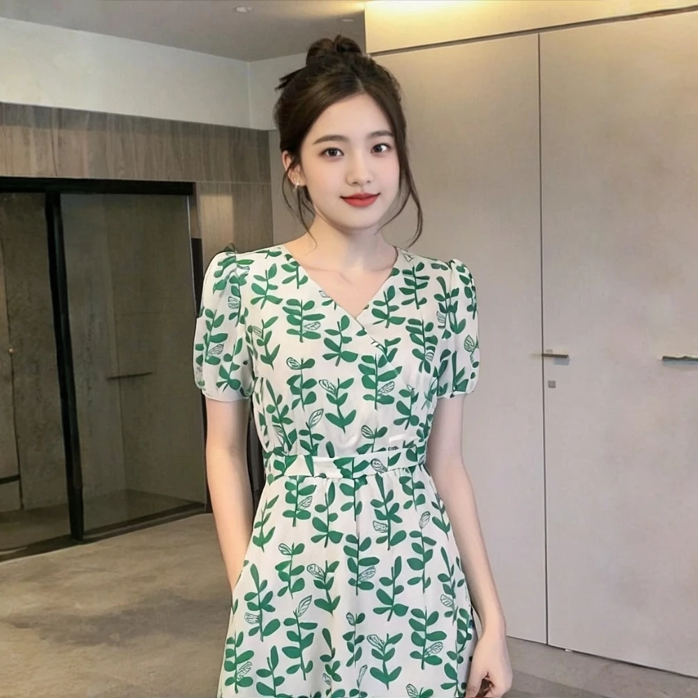 D2519 大码女装夏季新款胖mm法国碎花连衣裙气质港味复古chic裙子