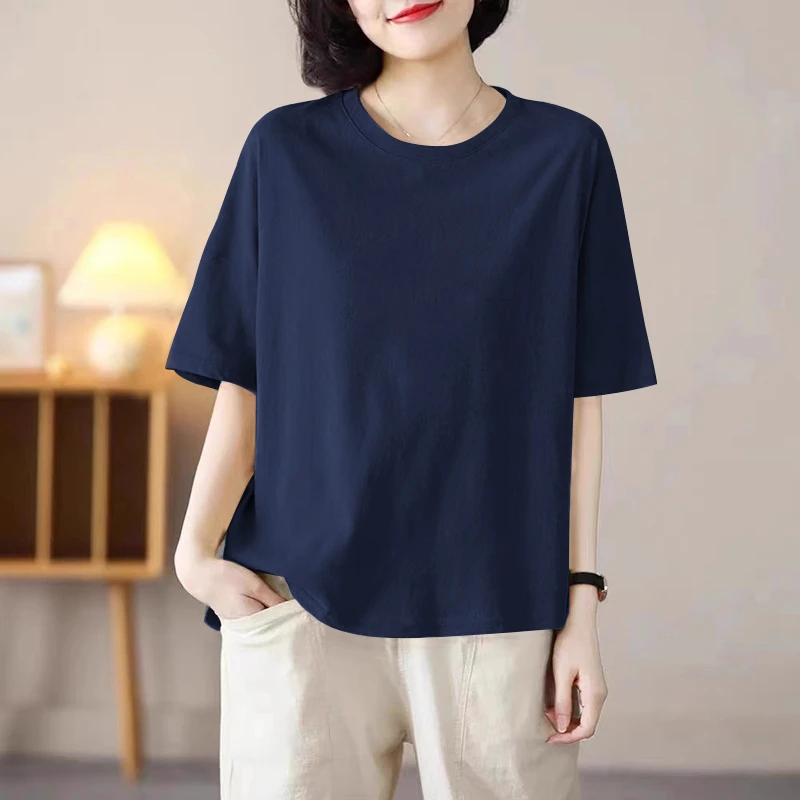 夏季重磅新款纯棉短袖t恤女中长款宽松上衣ins显瘦大码打底衫潮