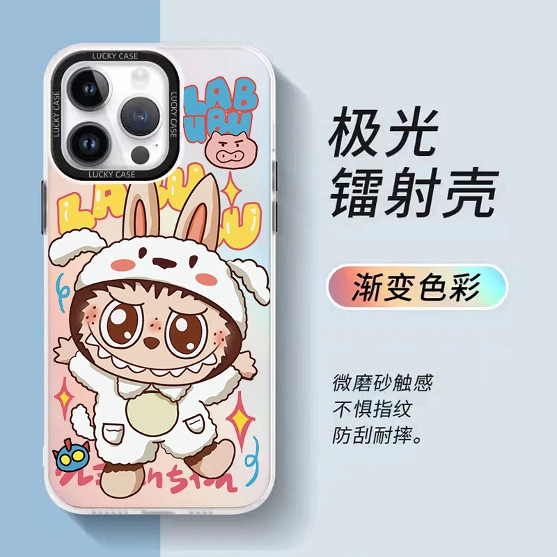 创意可爱拉布布labubu适用iphone华为小米苹果IMD镭射防摔手机壳