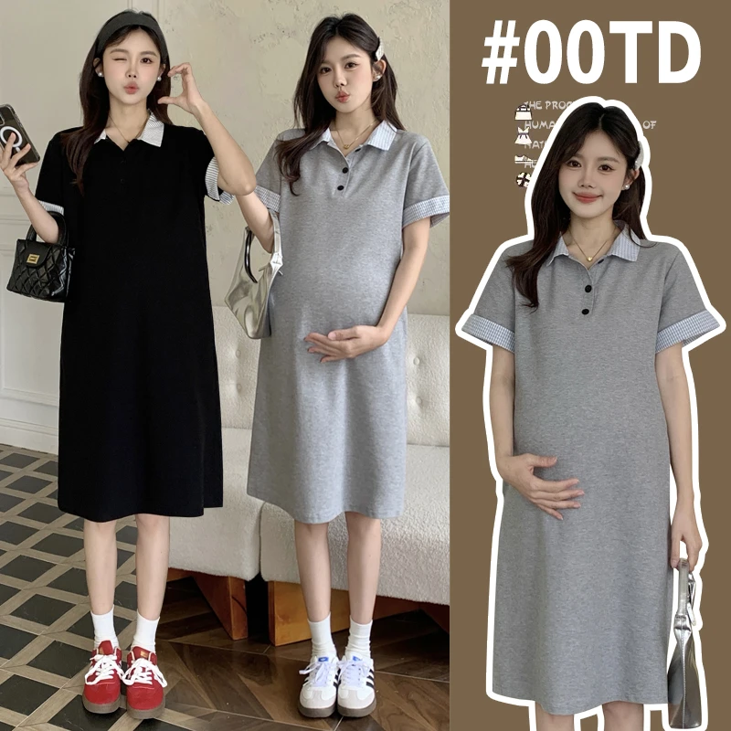 【安安】孕妇装潮流夏季显瘦设计感拼接假两件POLO连衣裙
