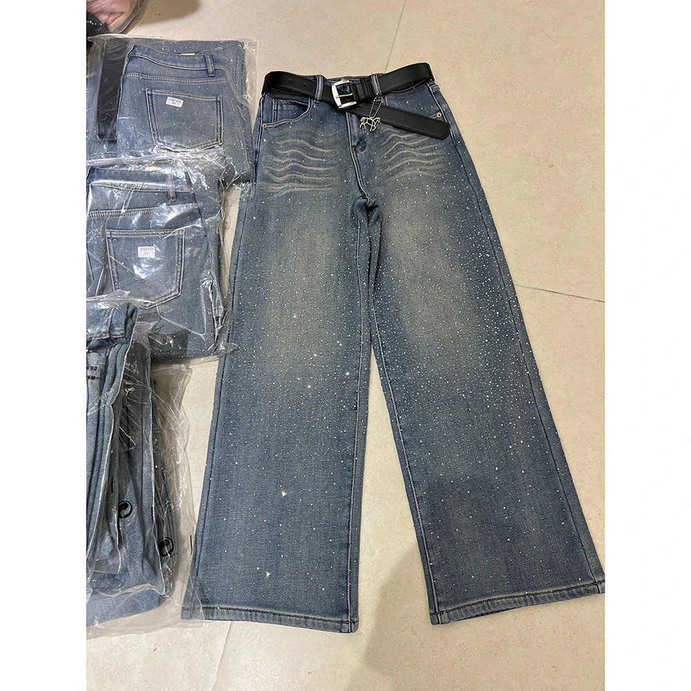 【密密绒细钻阔腿裤】欧洲站冬季新款厚绒百搭牛仔裤1420