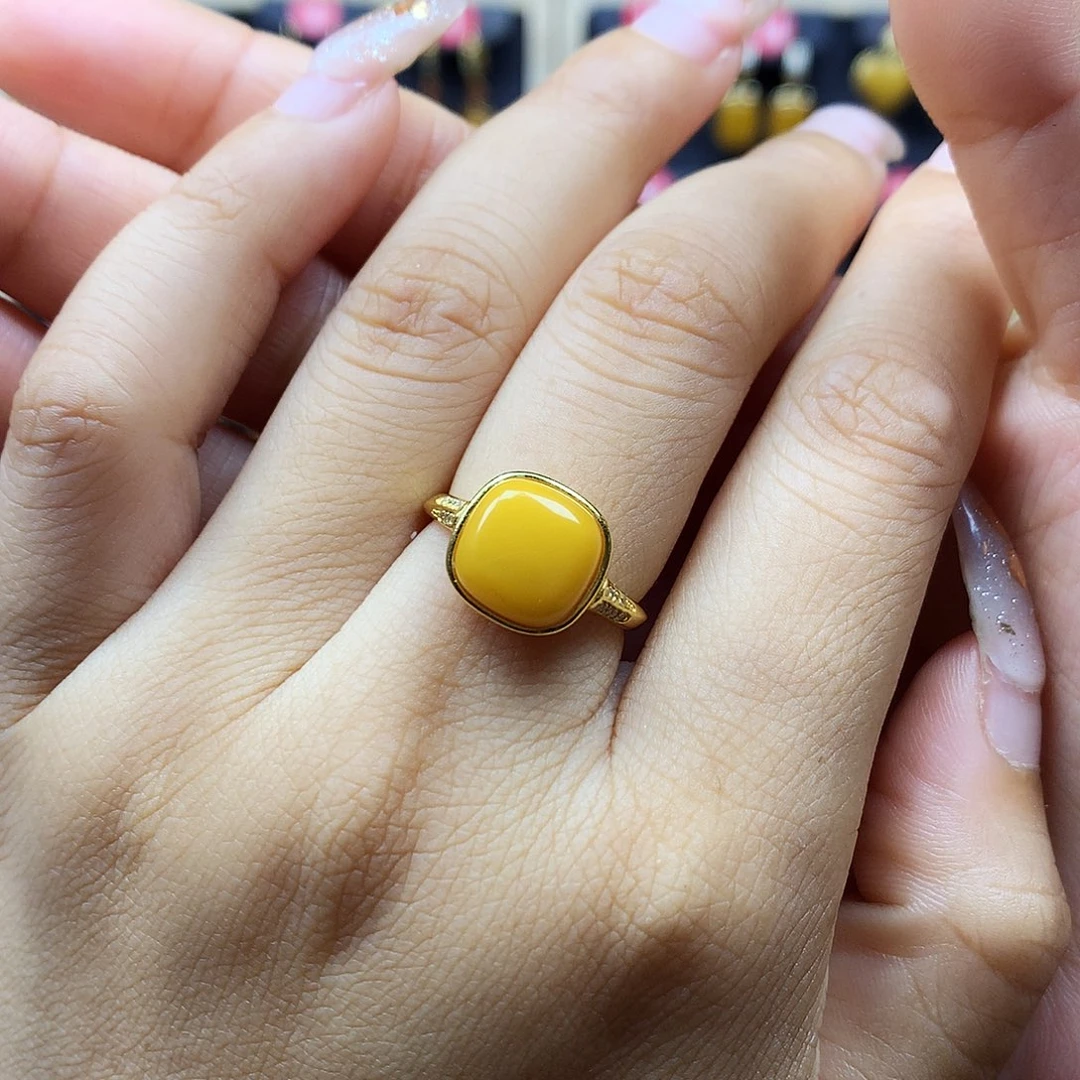 蜜蜡银S925镶嵌戒指戒指