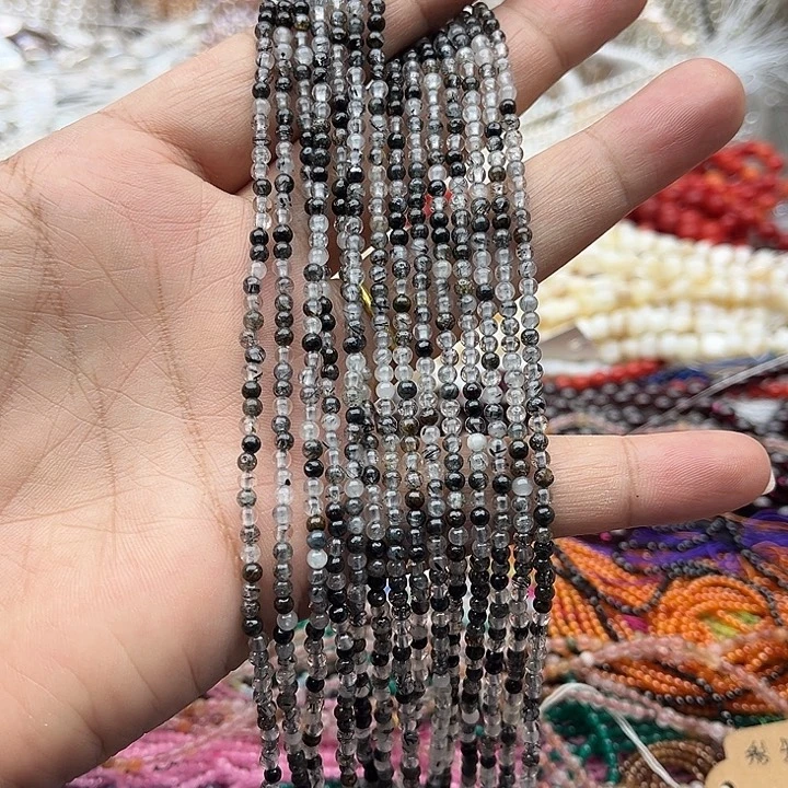 玛瑙/玉髓未镶嵌珠宝半成品一条3mm左右黑发晶