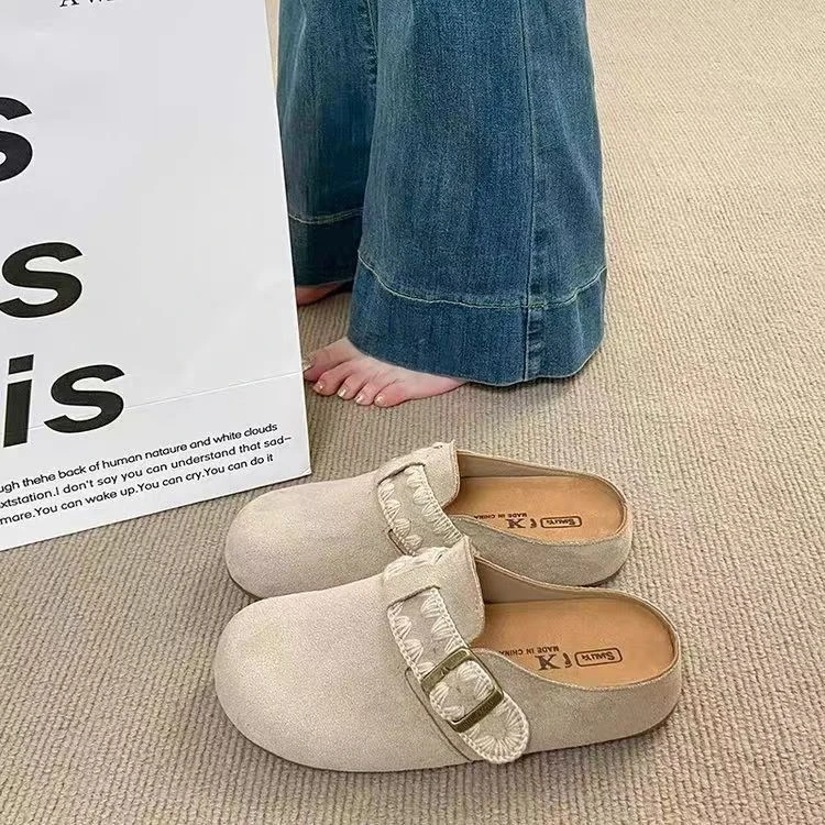 厚底内增高超火一脚蹬勃肯鞋子包头半拖鞋女春季外穿2025新款单鞋