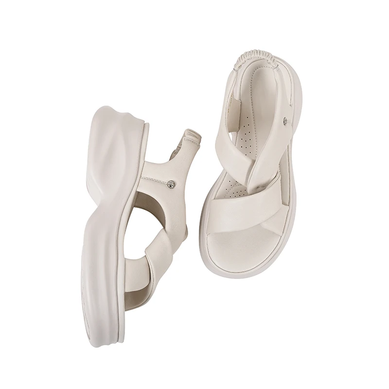 夏季时尚百搭露趾休闲沙滩鞋厚底交叉低帮一脚蹬时装凉鞋