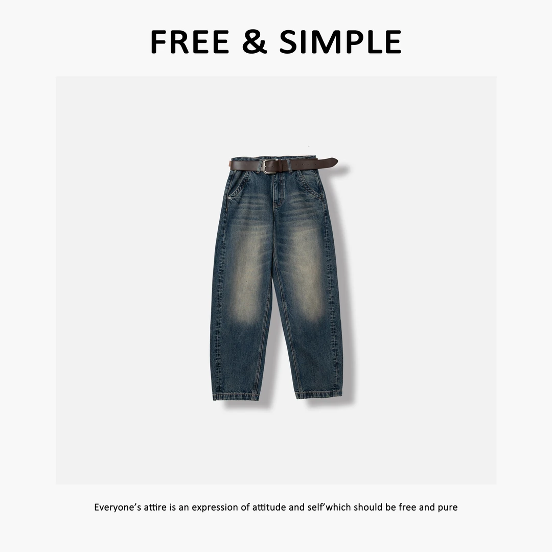 Free&Simple-‘丹宁原牛’春秋款街头时尚做旧水洗牛仔弯刀裤-57252