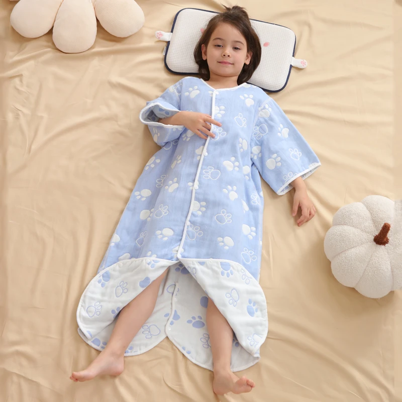 男宝宝睡袋春秋纱布女孩儿童四季通用分腿夏季防踢被纯棉睡衣