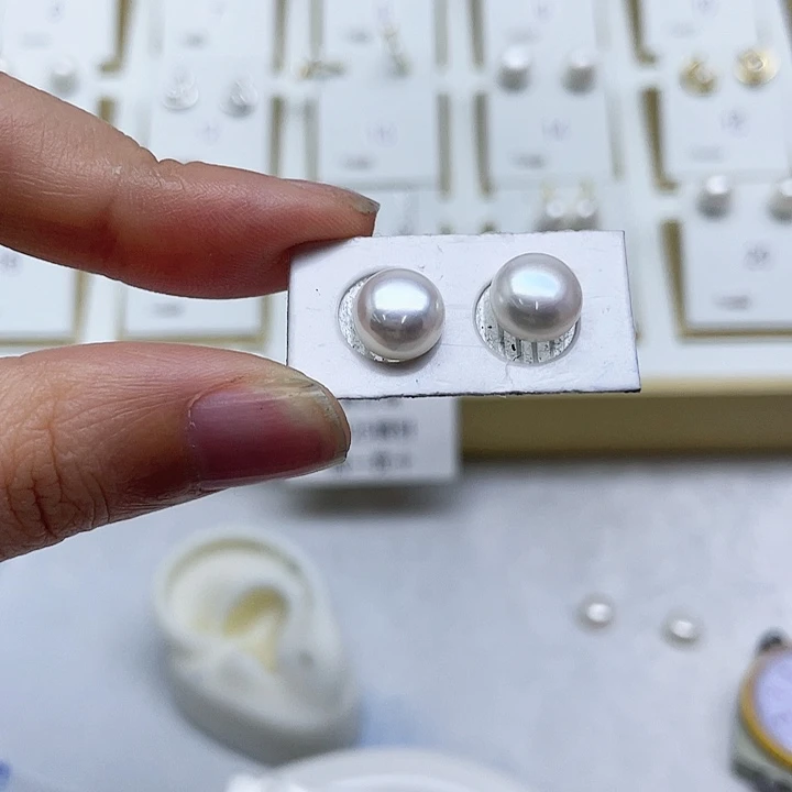 淡水珍珠耳饰银S925镶嵌榴***粉