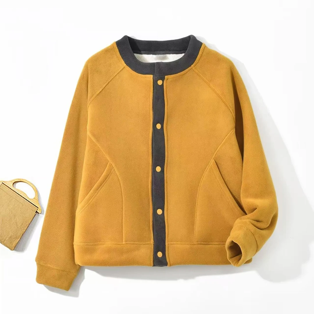 XUXU-[百搭撞色]2025冬季加绒保暖拼接时尚百搭短外套K-MF7175