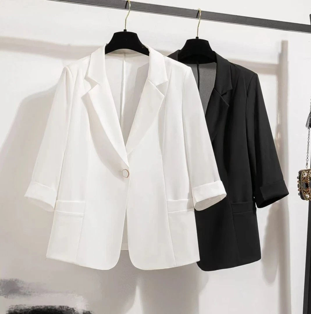 七分袖小西装外套女春夏薄款设计感小众西服显瘦气质外穿白色西服