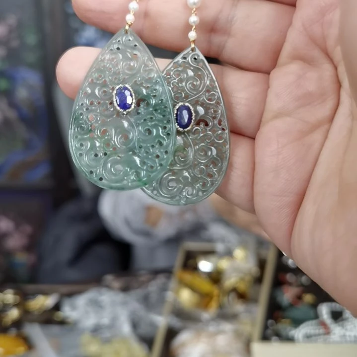 翡翠耳饰未镶嵌花****儿耳环