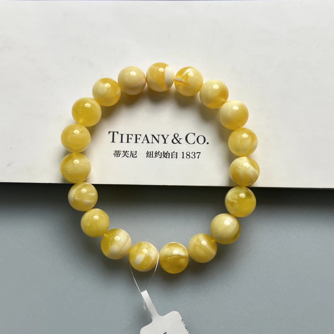 蜜蜡妖白花圆珠手串10-10.5mm