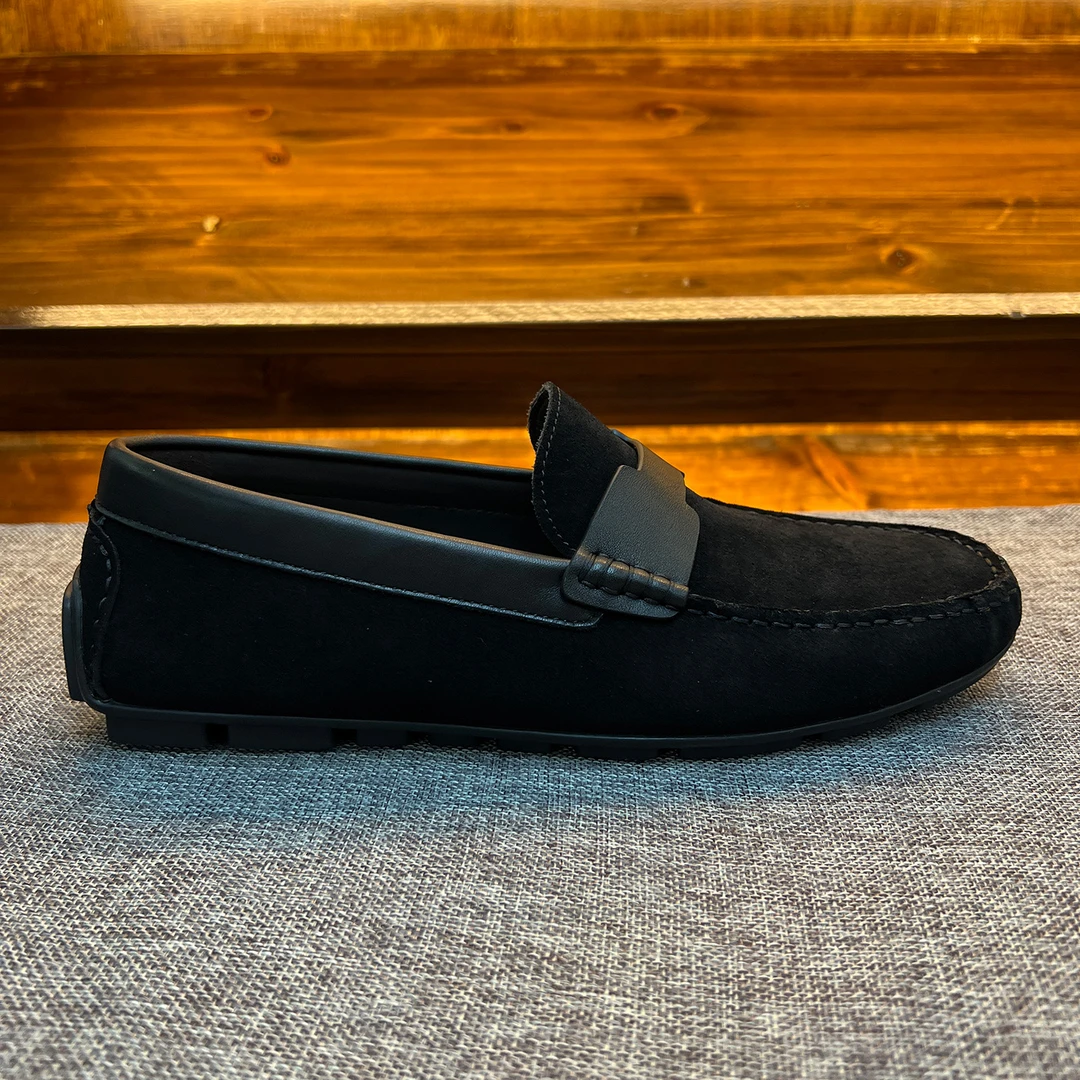 真皮牛反绒豆豆鞋男士休闲鞋英伦风舒适透气软底防滑商务皮鞋夏季