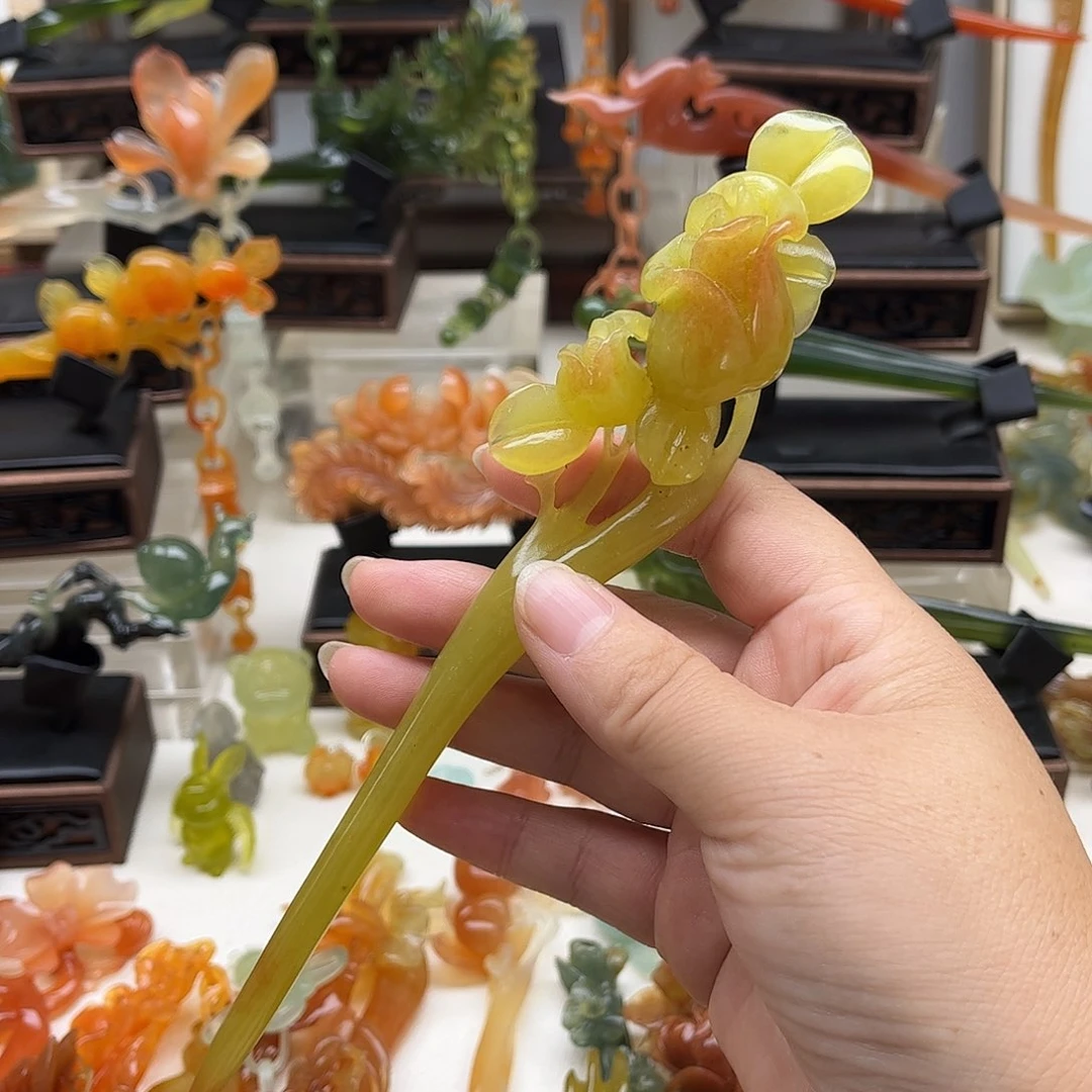 蛇纹石玉未镶嵌岫玉发簪大*美