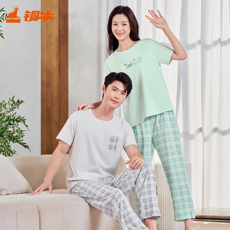 铜牛清风抗菌棉圆领半袖家居女套男套2025春夏新款VJ132/NJ064