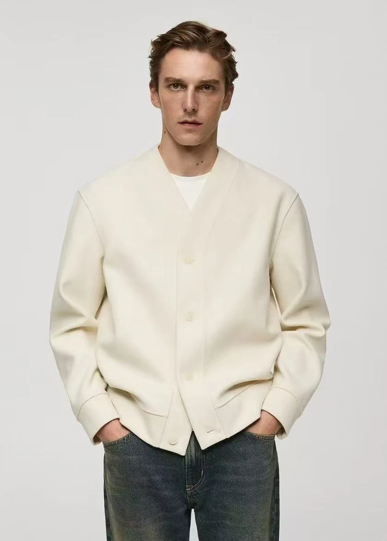 西班牙订单 小众和尚领 儒雅白色 男女情况春款小外套