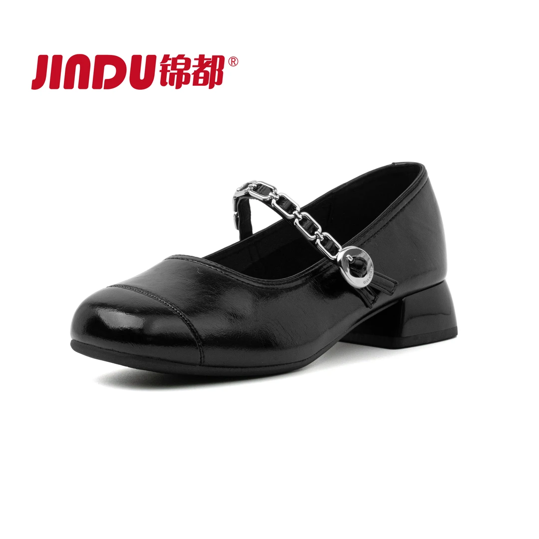 JINDU/锦都2025真皮百搭夏季软底浅口圆头玛丽珍单鞋鞋底舒适女鞋
