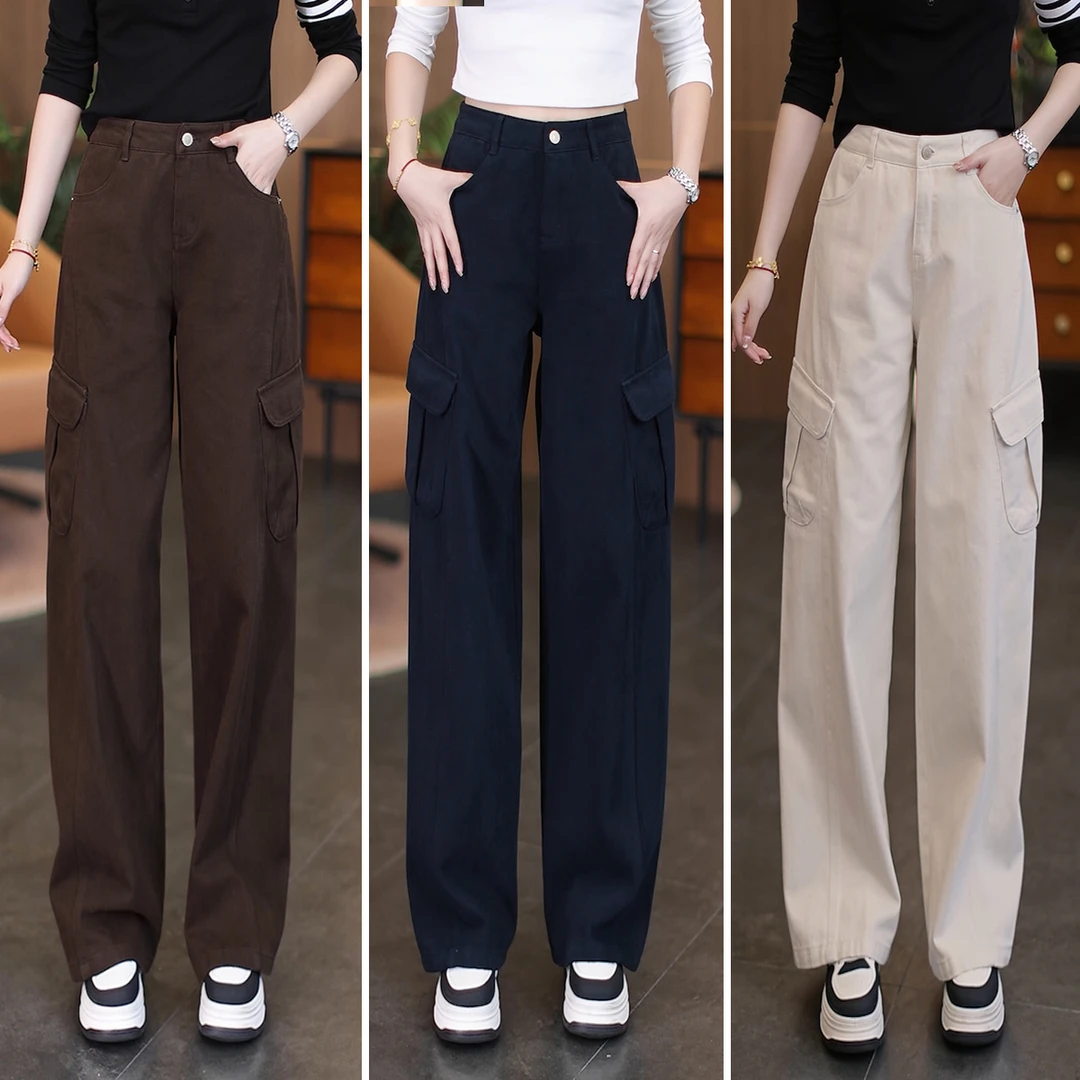 百搭时尚高腰工装裤女2025秋季新款高个子阔腿裤直筒裤休闲裤显瘦