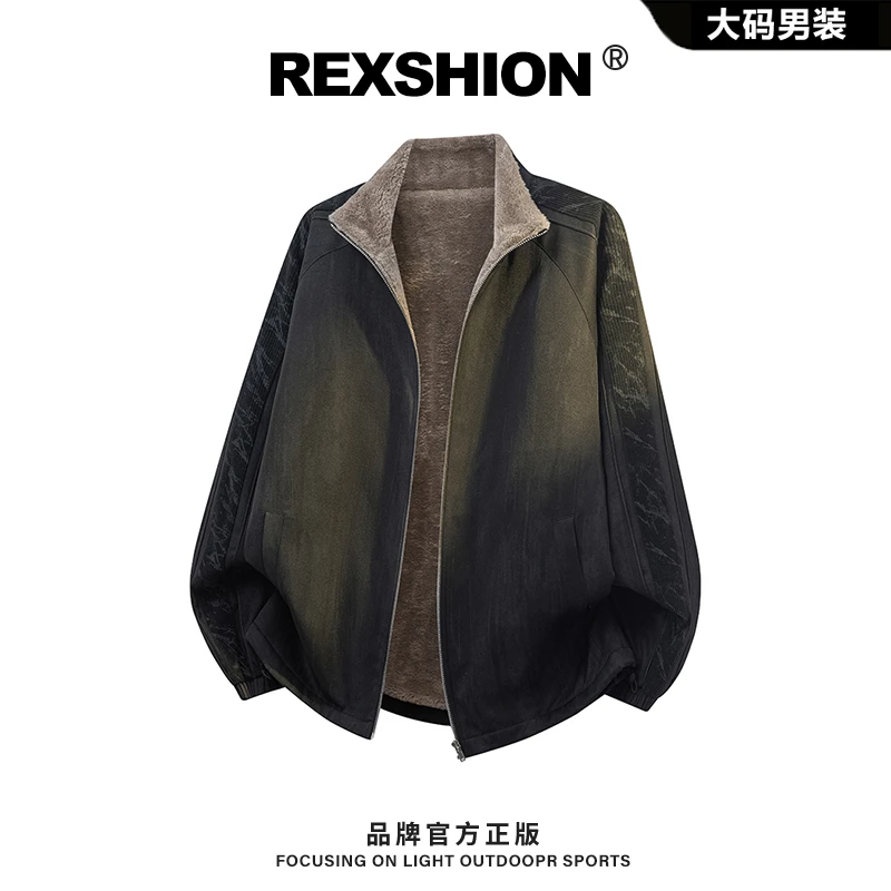 REXSHION秋季新款拼接扎染翻领夹克男舒适休闲宽松加绒保暖外套男