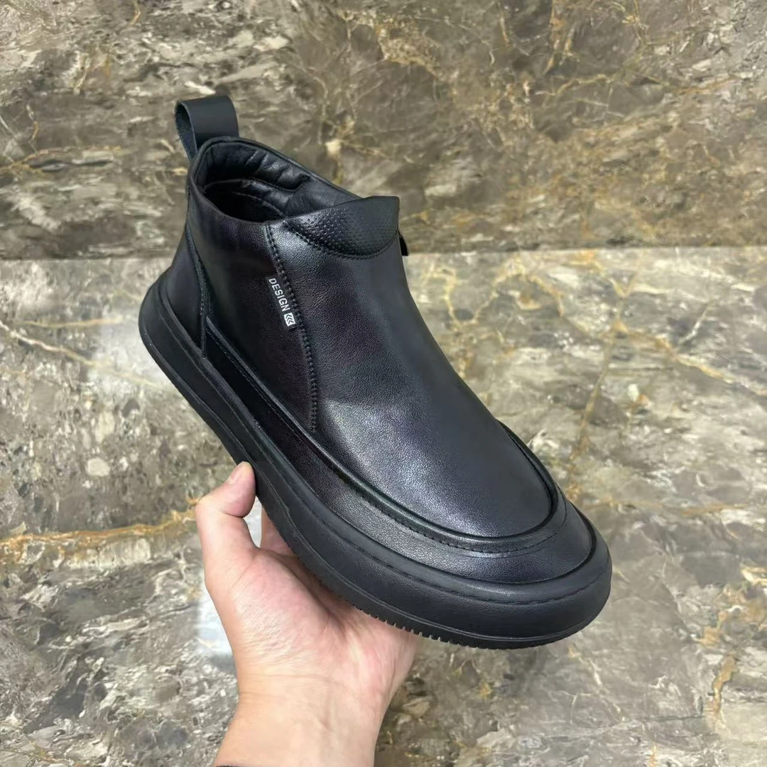 鞋子男款爆款2025新款休闲板鞋高帮黑武士男鞋厚底加绒马丁靴运动