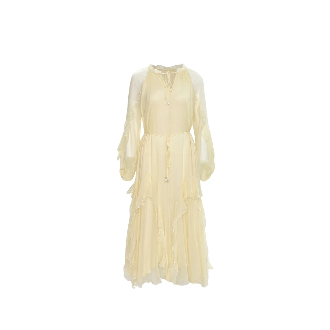 【禾枫黄色】重磅100桑蚕丝连衣裙HFQY25011