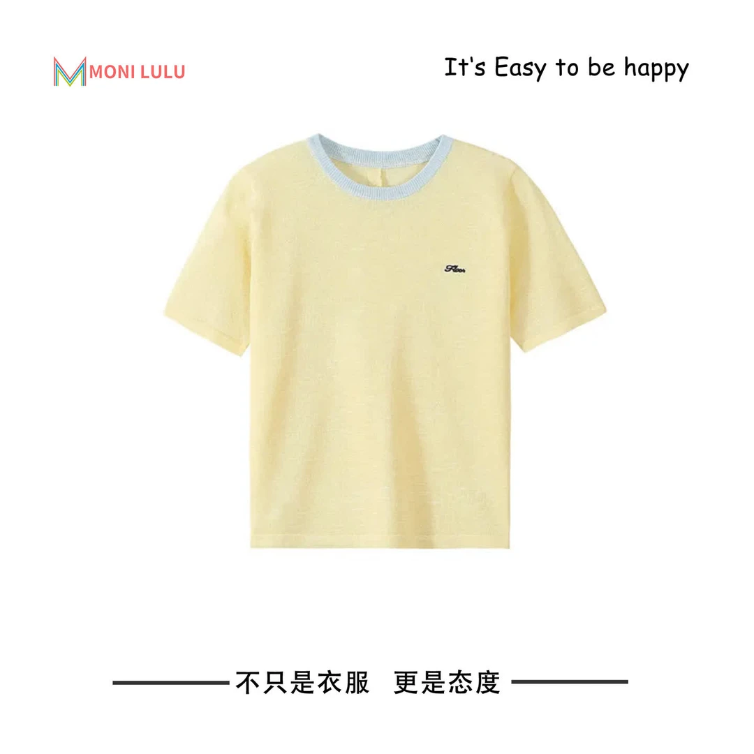 夏季短袖女款后背纽扣竹节麻显瘦正肩百搭上衣t恤HY2245 CC