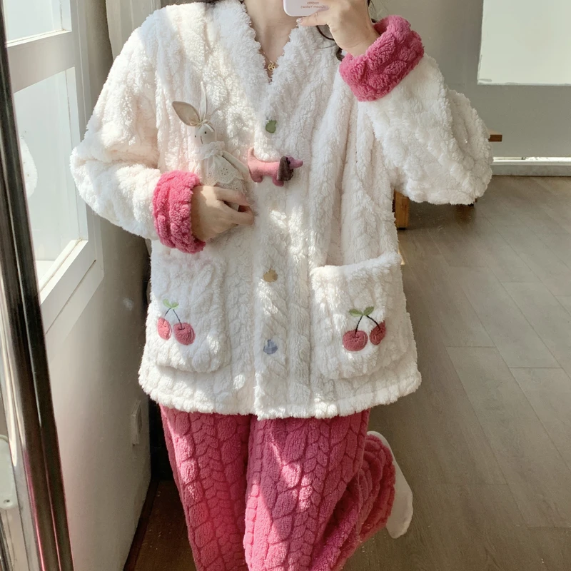 珊瑚绒月子服秋冬厚款加绒哺乳睡衣孕产妇待产喂奶冬天家居服开衫