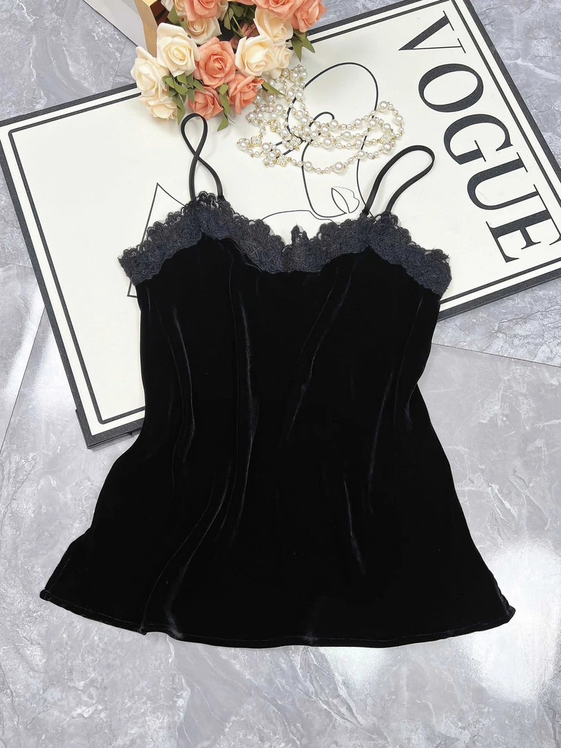 深圳南油慕慕  蕾丝植绒重磅桑蚕丝真丝丝绒打底单穿吊带