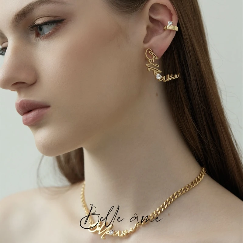 黄铜项链 Belleame经典logo款系列 黄铜镀18K金项链/耳钉/耳骨夹