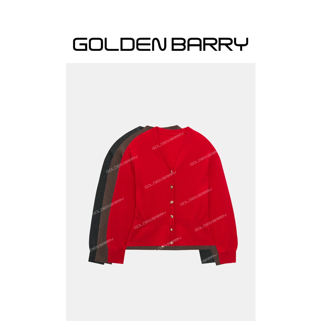 GOLDENBARRY|243111气质V领收腰毛织开衫